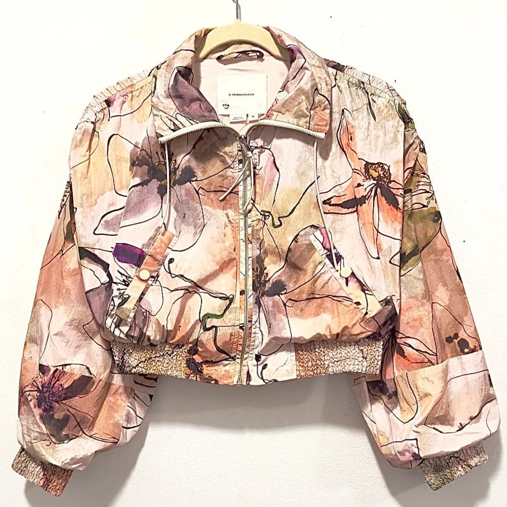 NWT: Anthropologie - Pink, Floral, Femme Cropped Bomber Windbreaker Jacket - XS